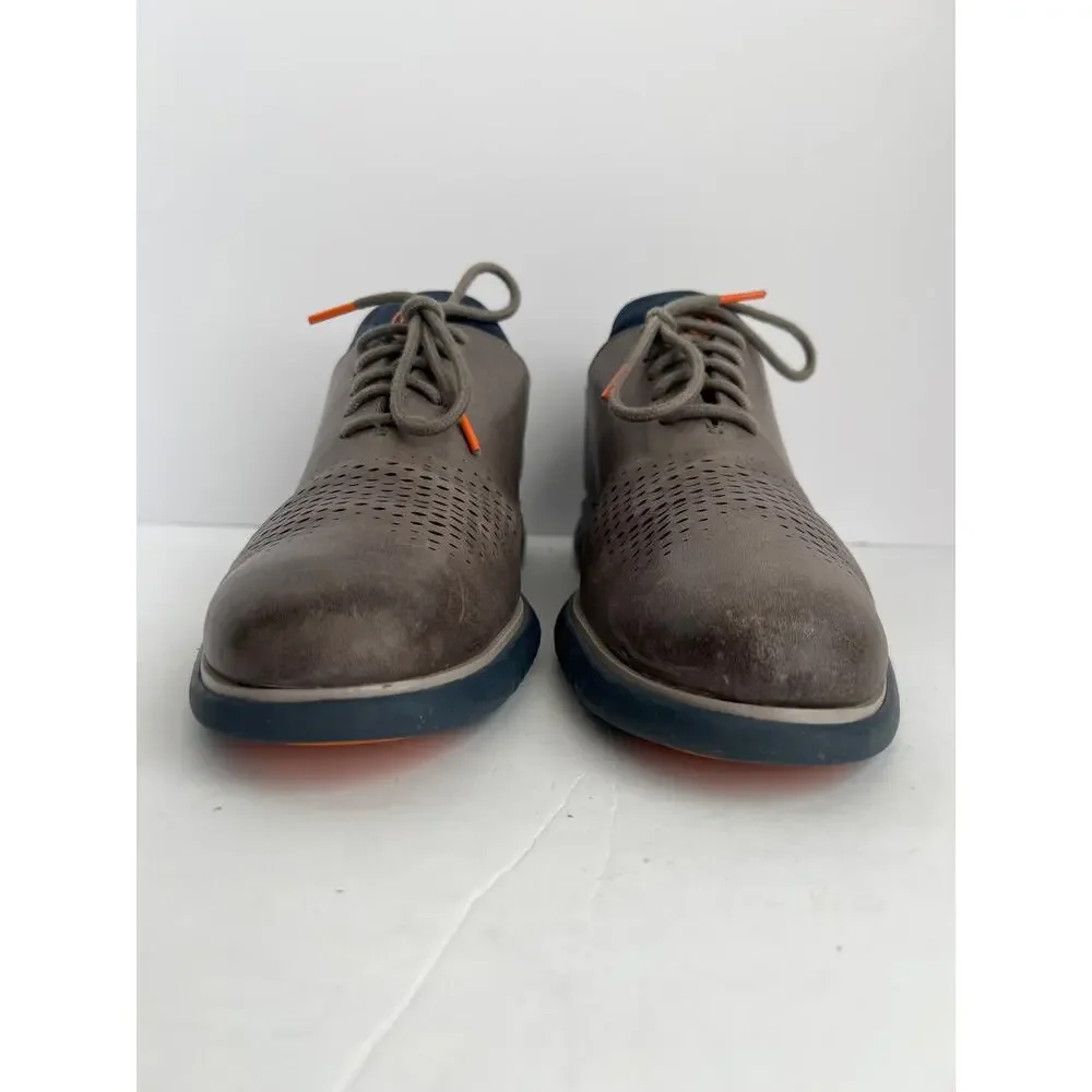 Cole Haan Zerogrand Gray Perforated Leather Wingtip Oxford Shoes Men Size 10.5